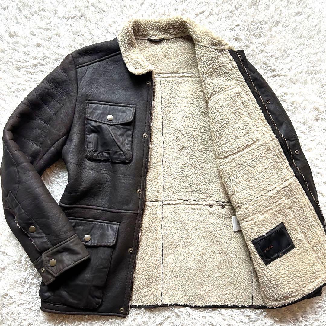 ☆良品 山羊革☆ Licorice ムートン レザージャケット ボアジャケット 