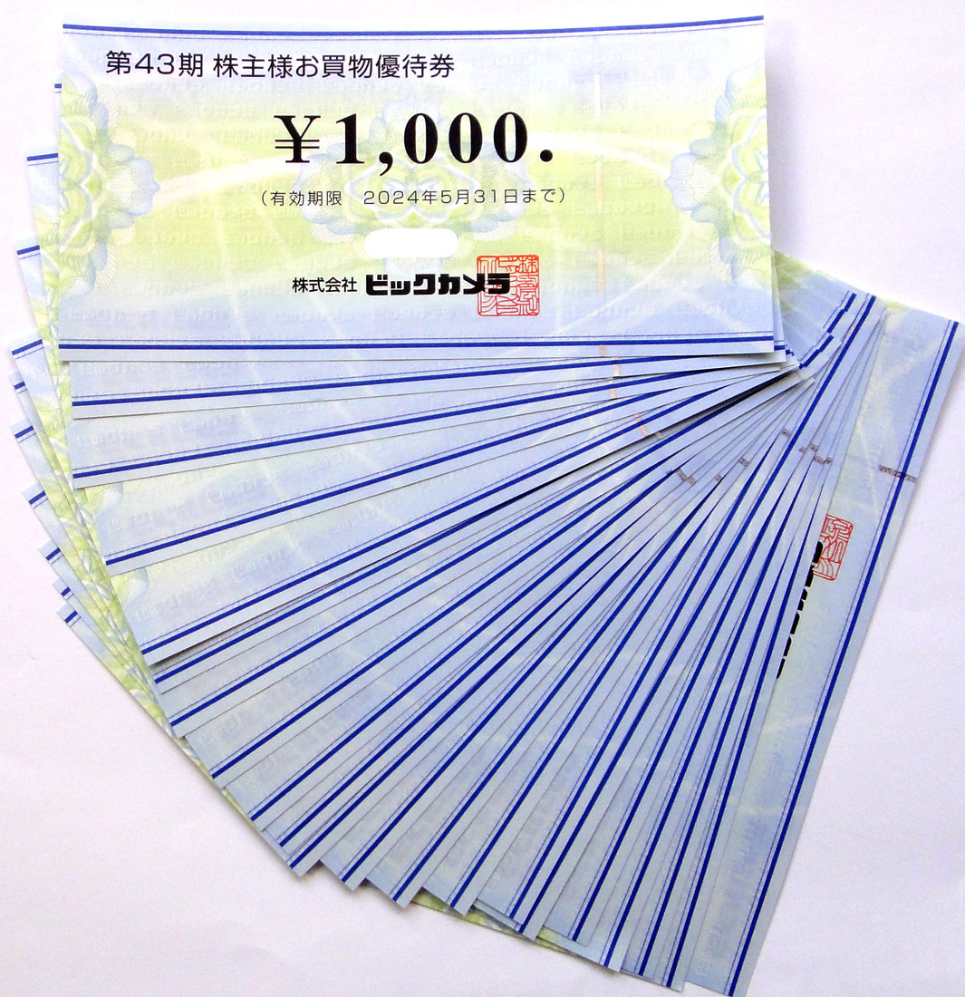 最新☆ビックカメラ株主優待券17,000円分(1,000円×17枚) 最新☆ビックカメラ株主優待券17,000円分(1,000円×17枚)