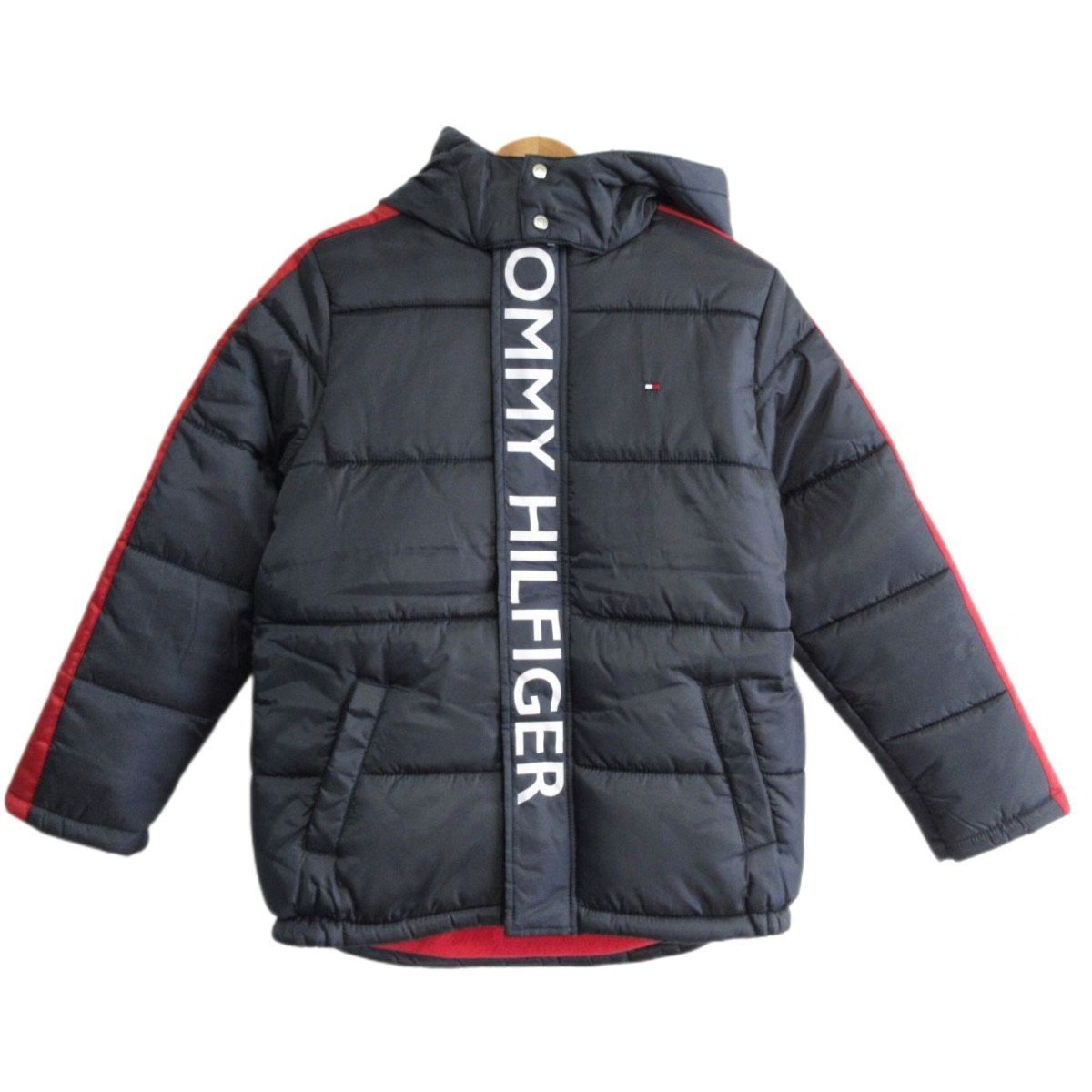 未使用 TOMMY HILFIGER トミーヒルフィガー キッズ 子供服 ロゴ アームライン 中綿 ブルゾン パデッドジャケット L/G/G(14/16) ネイビー