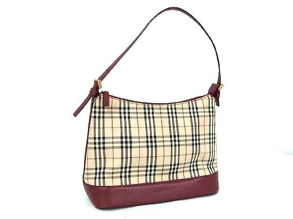Burberry バーバリー レザーショルダーバッグ ノバチェックバック ワイン ✨️超美品✨️BURBERRY バーバリーショルダーバッグ ノバチェック 赤