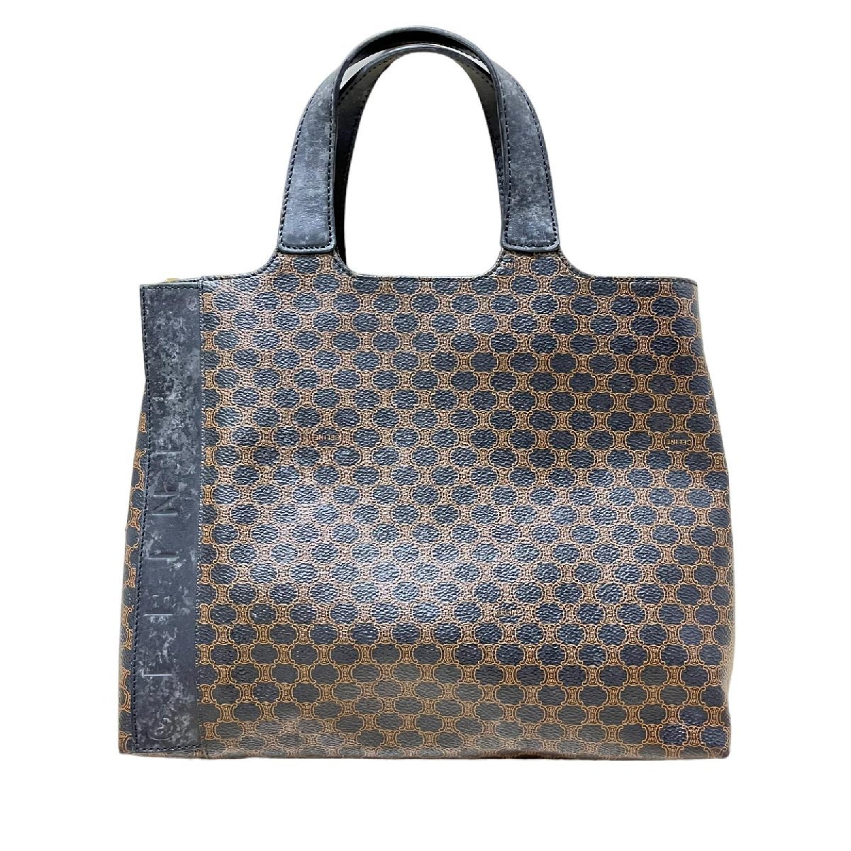 CELINE セリーヌ ボストンバッグ マカダム柄 PVC レザー ブラウンx