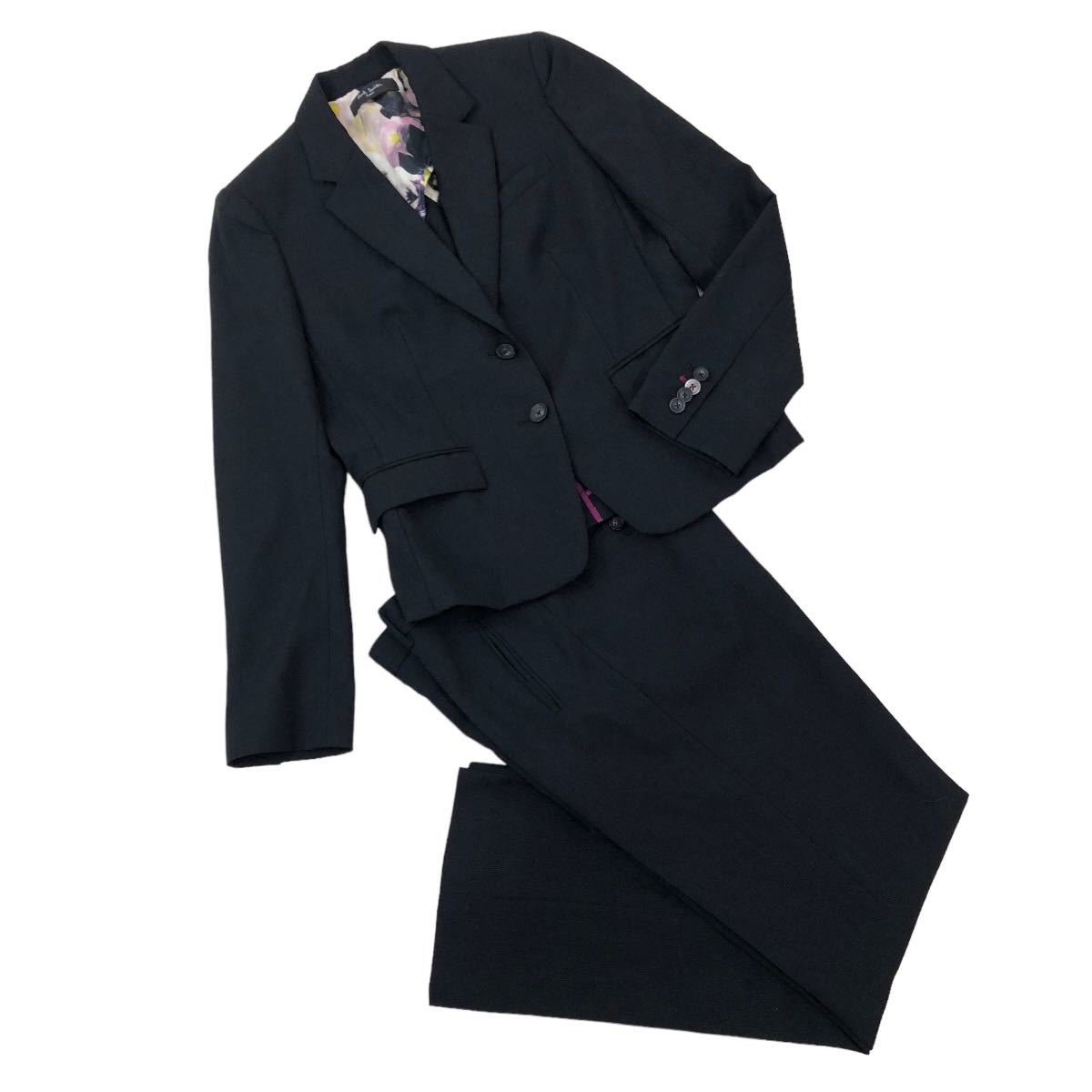 B343 Paul Smith BLACK ポールスミス スーツ セットアップ ジャケット パンツ ウールブレンド ブラック ストライプ レディース 日本製