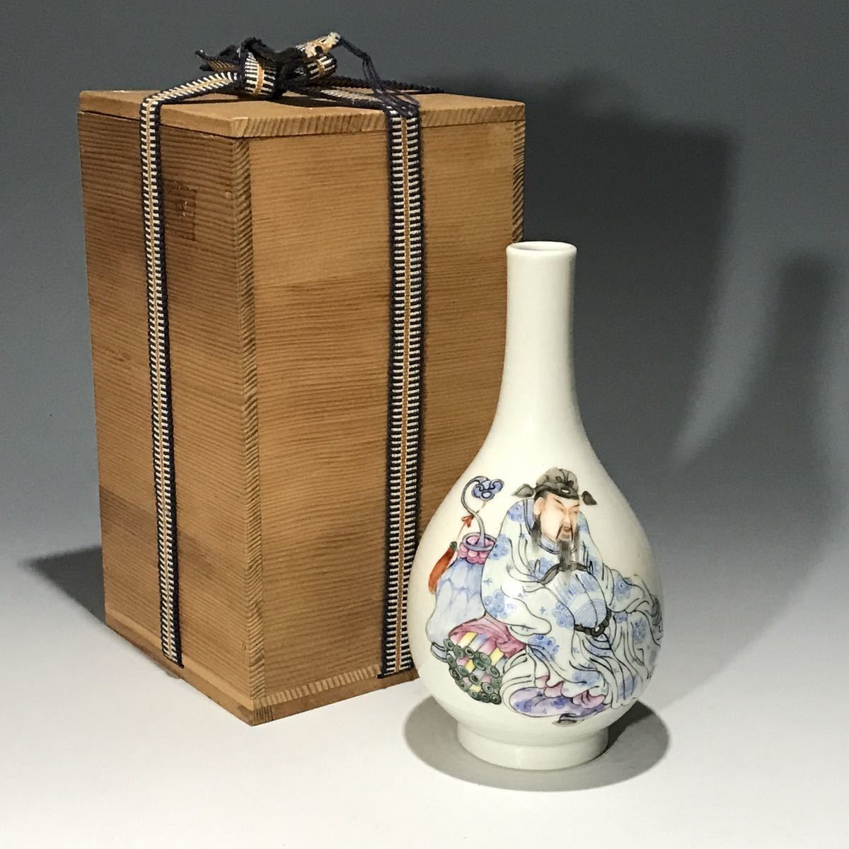 唐物 中国美術 Yahoo!オークション 花瓶 古 色絵 粉彩 清 花図・漢詩文 (