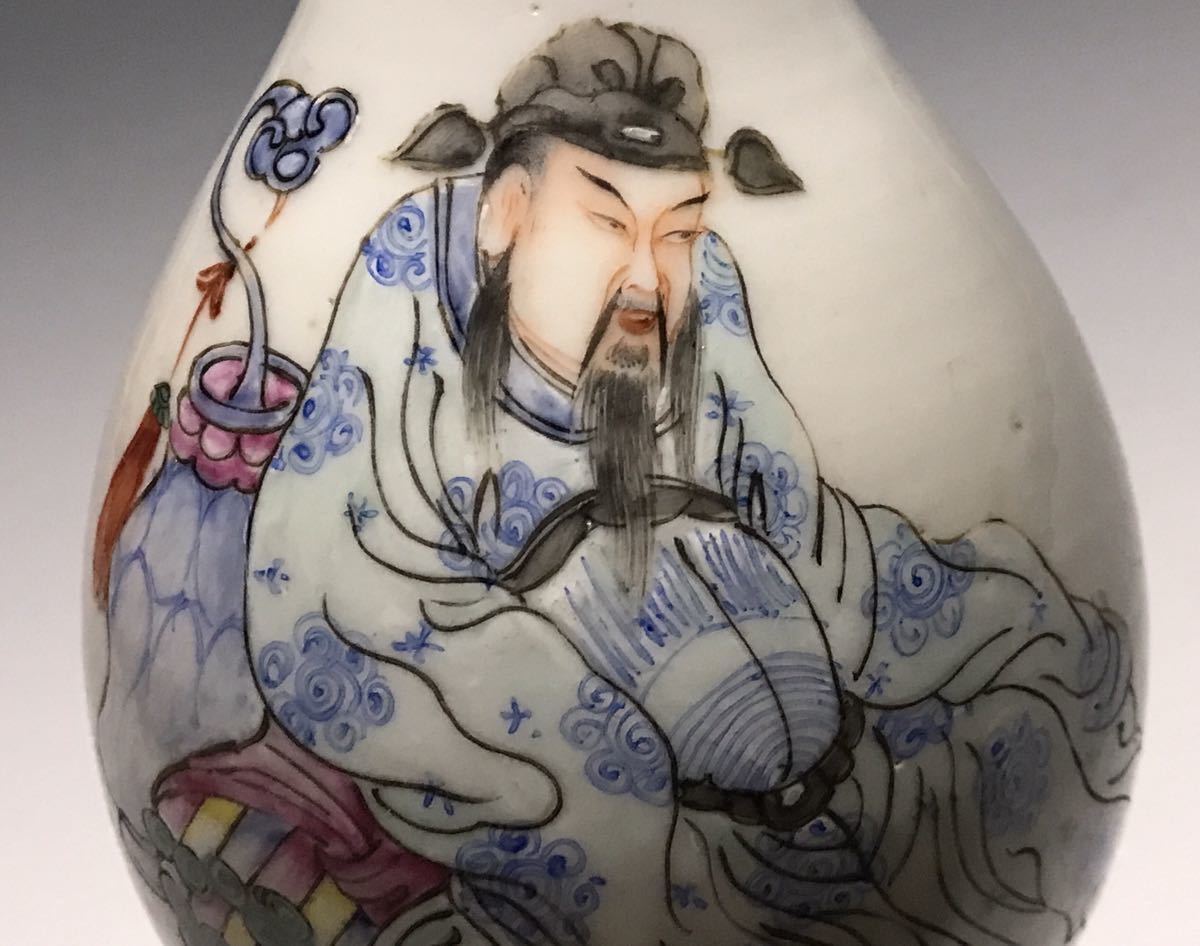 唐物 中国美術 Yahoo!オークション 花瓶 古 色絵 粉彩 清 花図・漢詩文 (