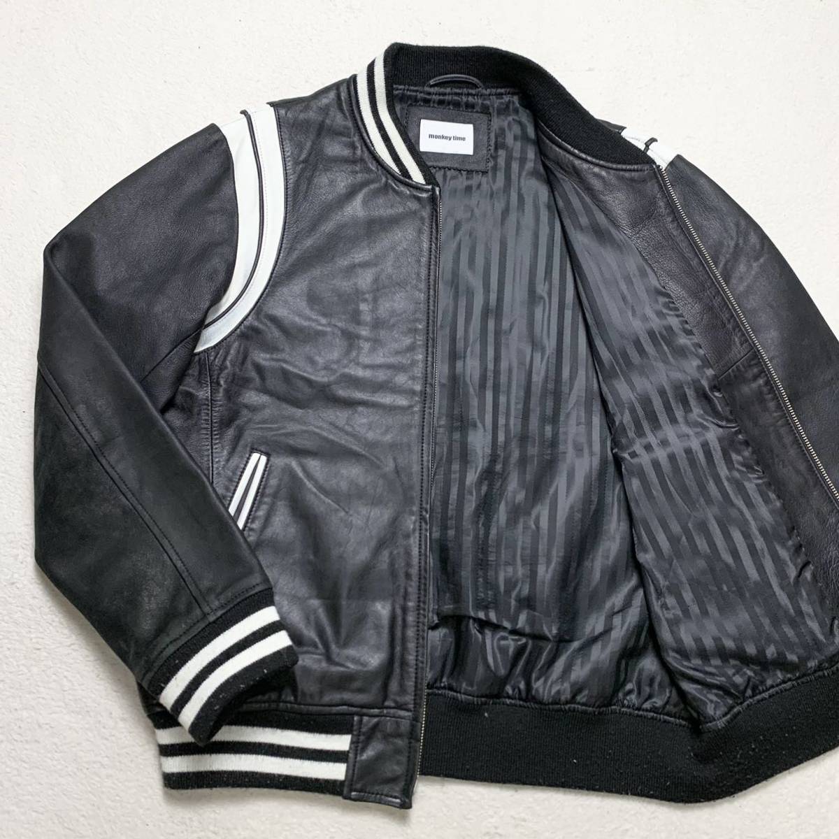 希少XL ユナイテッドアローズ【極上のラムレザー】UNITED ARROWS スタジャン ライダースジャケット ブルゾン シープスキン 羊革 ブラック