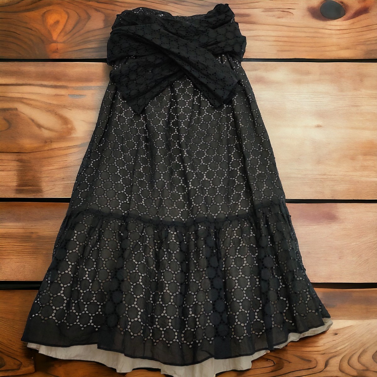 MASSE MENSCH / マッセメンシュ レディース ロングスカート レース シルク×コットン ブラック S-M相当 高級感あり 日本製 I-3264