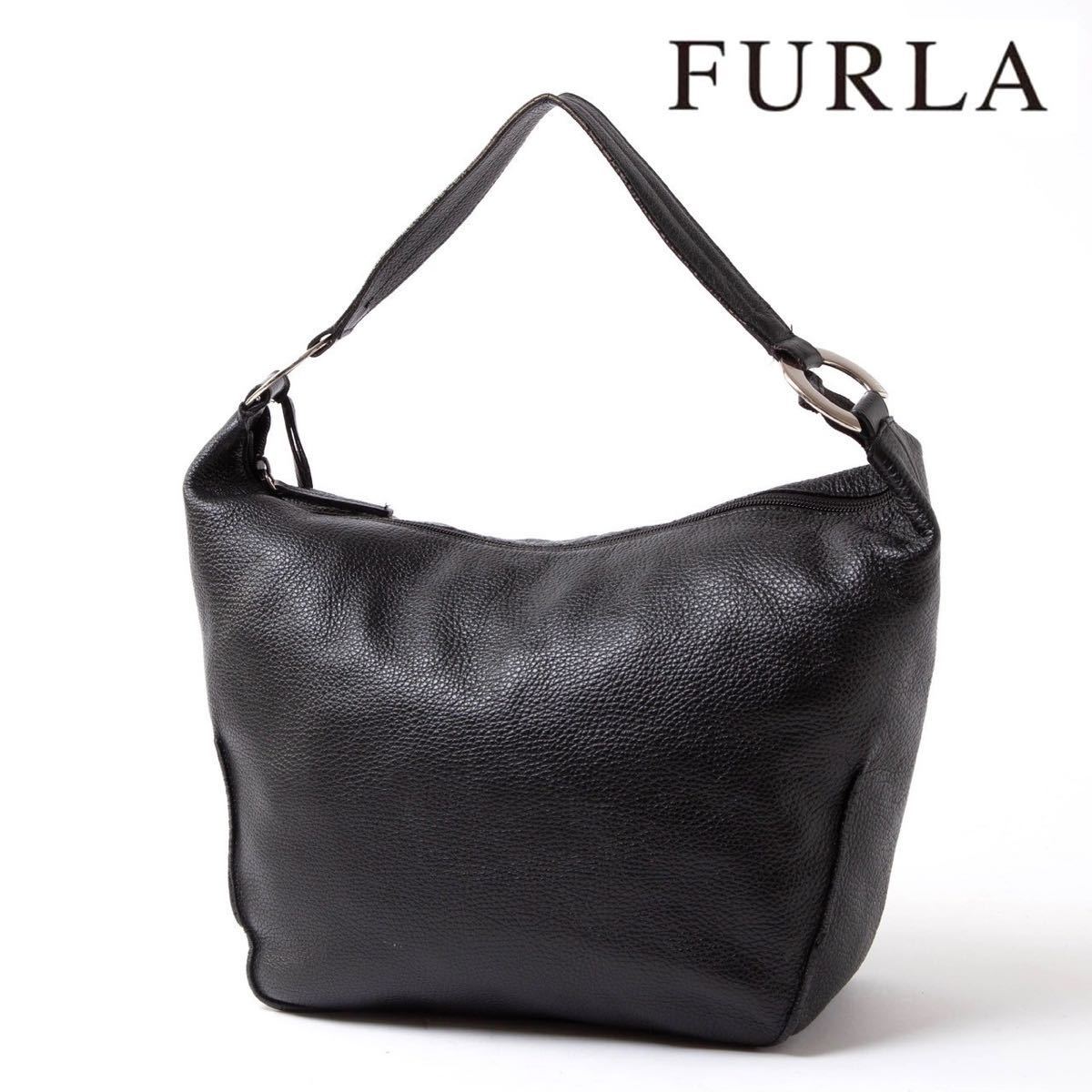 ★極美品★ 一スタ FURLA フルラ ショルダーバック　ハンドバッグ トートバッグ 肩がけ レザー ブラック系 レディース 49-3