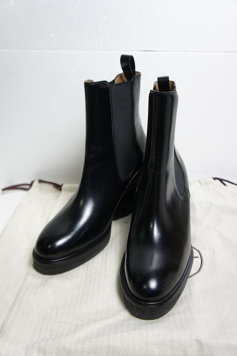 極美品 正規 HERMES エルメス サイドゴア ショート チェルシー ヒール ブーツ レディース 黒 サイズ37 本物 612N
