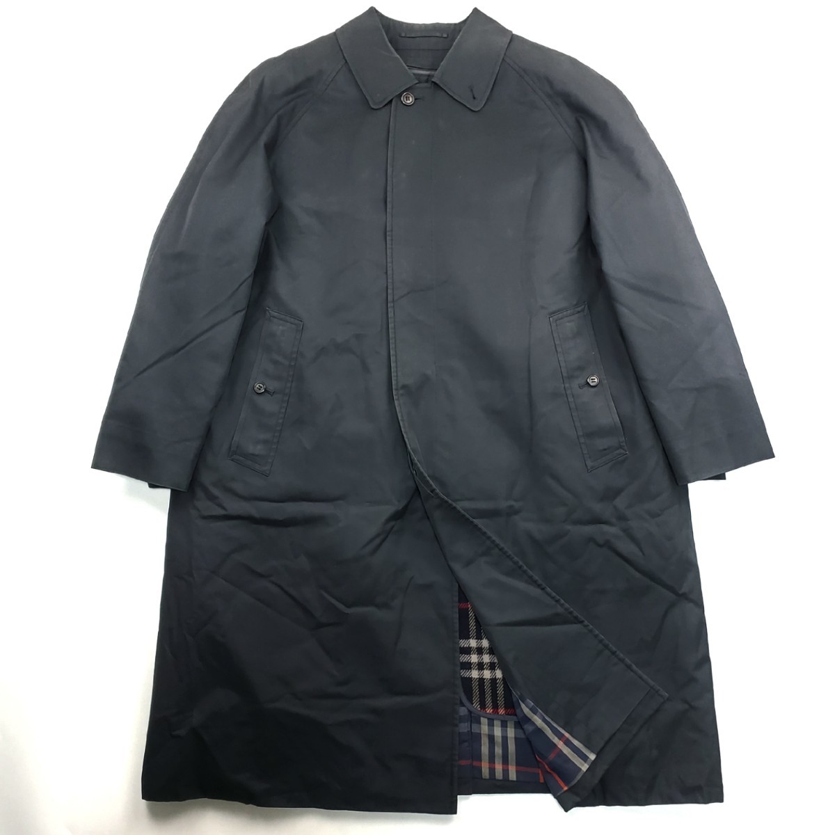 1円 ＊c 【Vintage・永遠の定番】 バーバリー Burberrys' チェック ウールライナー付 ステンカラーコート 紳士服 メンズ アウター ネイビー