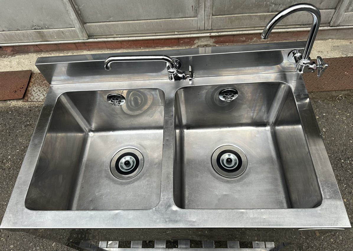 業務用 SENDA 2槽シンク 2口蛇口付き 幅750×奥450×高さ800+90(mm