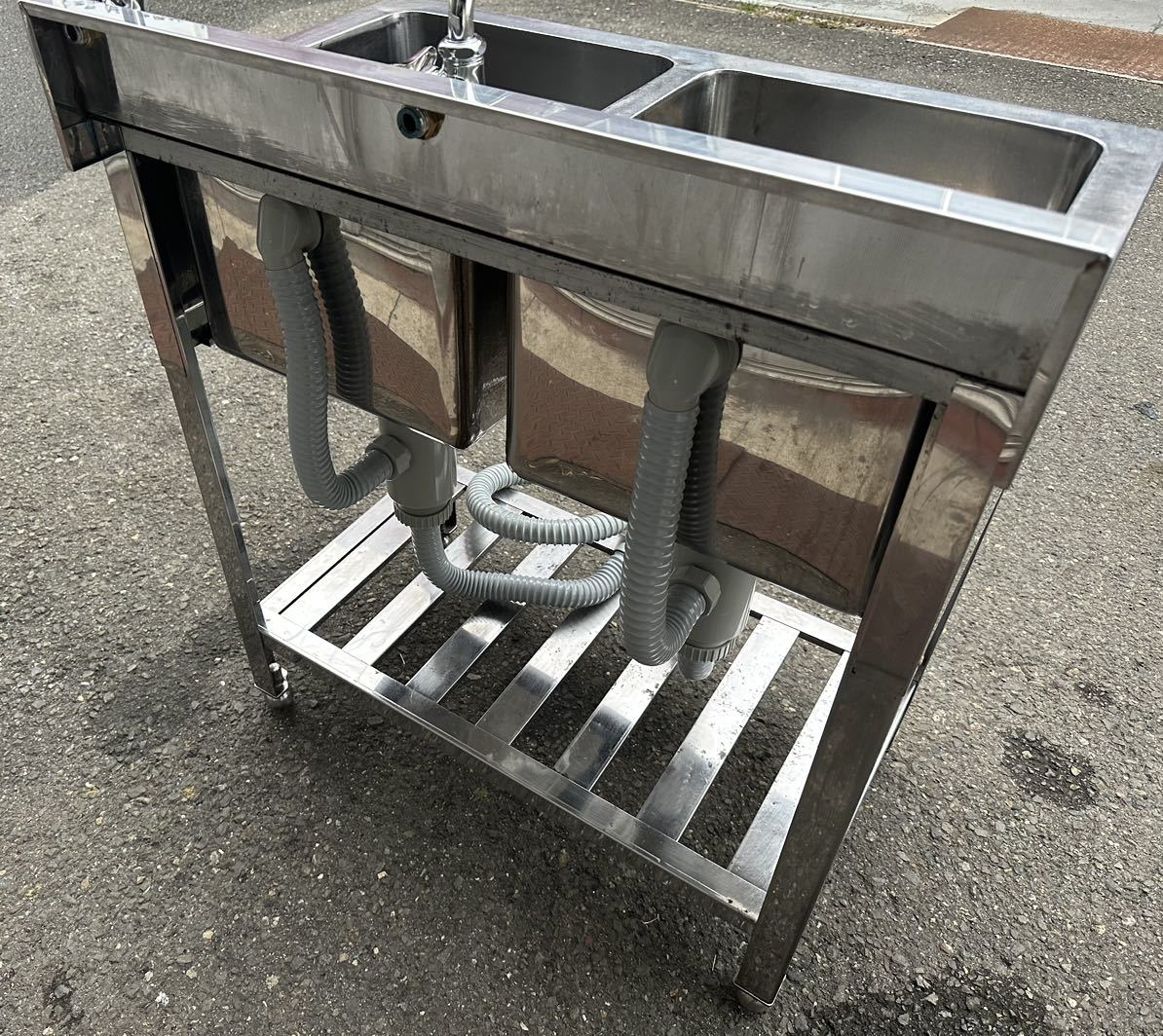 業務用 SENDA 2槽シンク 2口蛇口付き 幅750×奥450×高さ800+90(mm