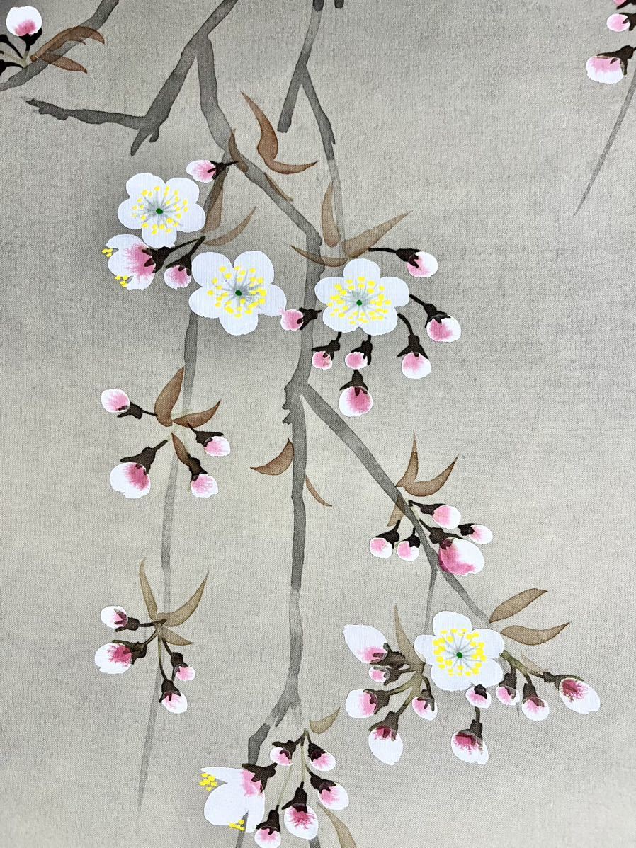 真作] [絵画] 卓泉「夜桜」絹本 肉筆 共箱 春景 花鳥図 風月 さくら