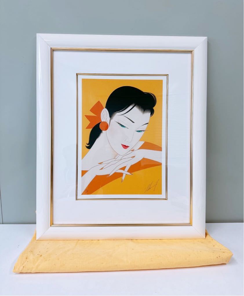 鶴田一郎☆64/200 美人画 デスティネーション オレンジ 絵画 美術品