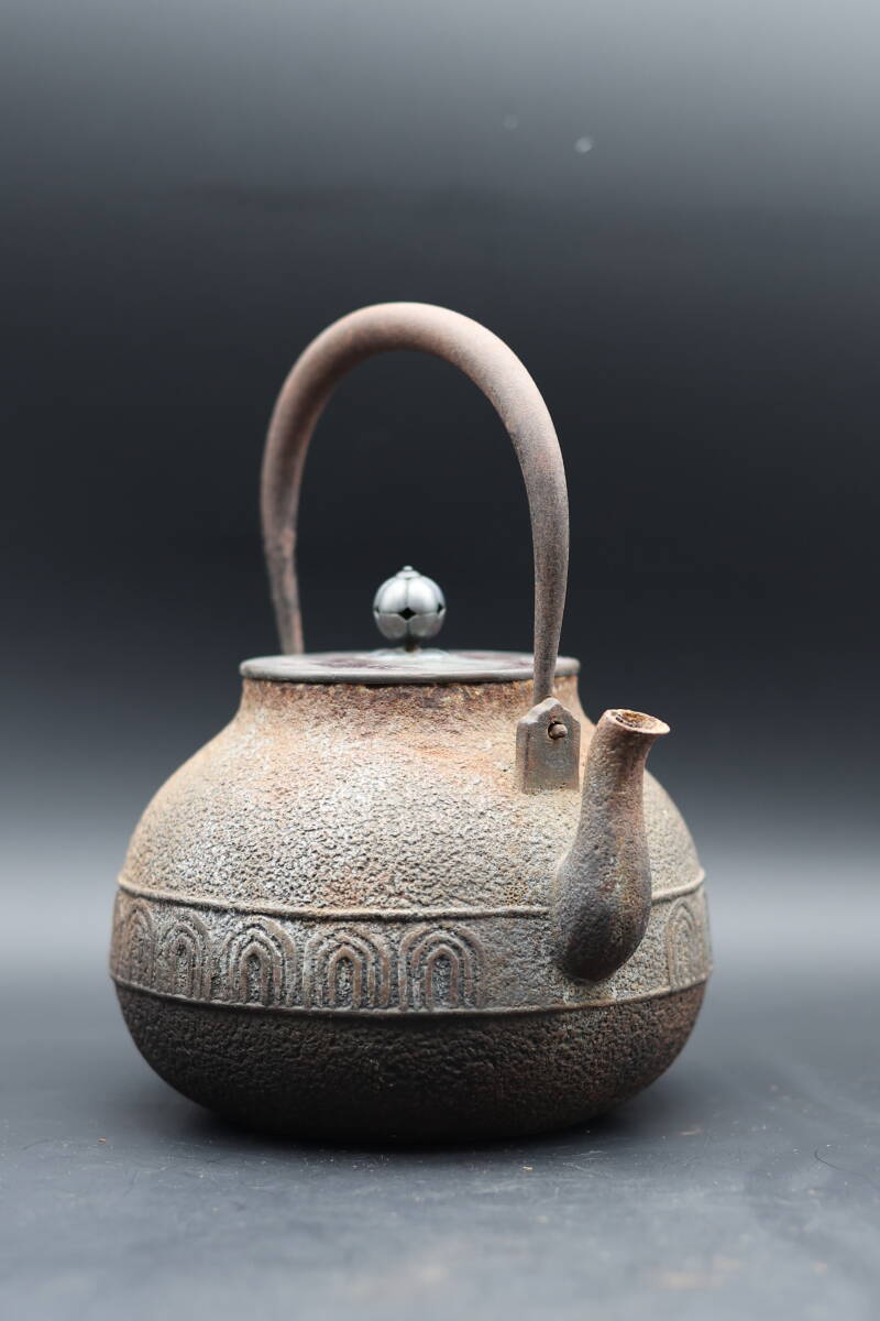 釜師 #高木治良兵衛# 達磨鉄瓶 銀摘 砂鉄 共箱 時代物 明治時代 希少