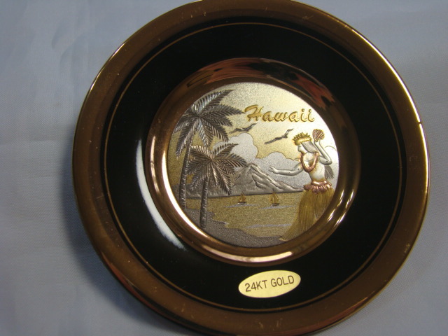激安！Chokin ART 24KT GOLDHawaiiフラガール 彫金 皿 プレート(陶磁