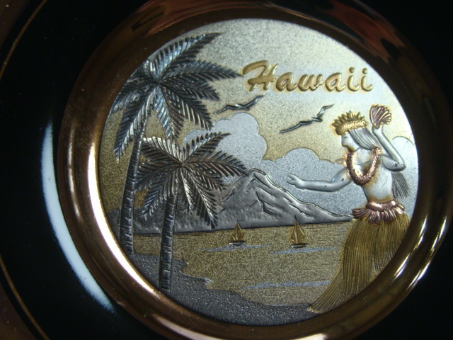 激安！Chokin ART 24KT GOLDHawaiiフラガール 彫金 皿 プレート(陶磁