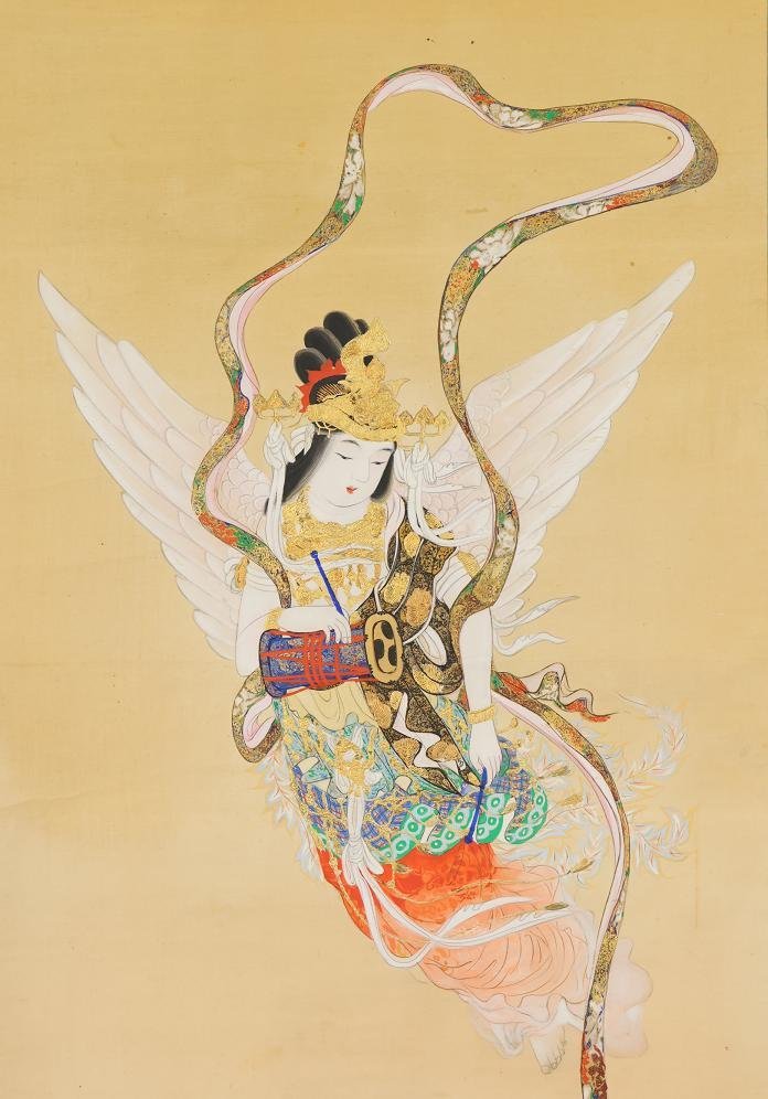 真作】◇有井祥雲◇羽衣之図◇天女◇美人画◇富士山◇日本画◇肉筆