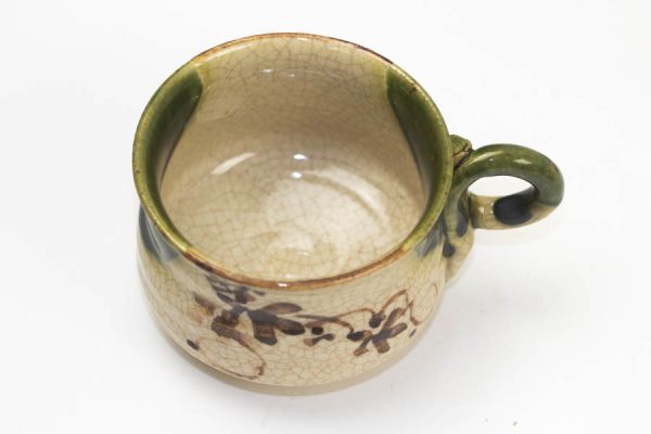 赤津焼 六兵衛窯 織部鉄線花文 コーヒー碗 皿 カップ＆ソーサー3客+ソーサー2客 セット #18655_5