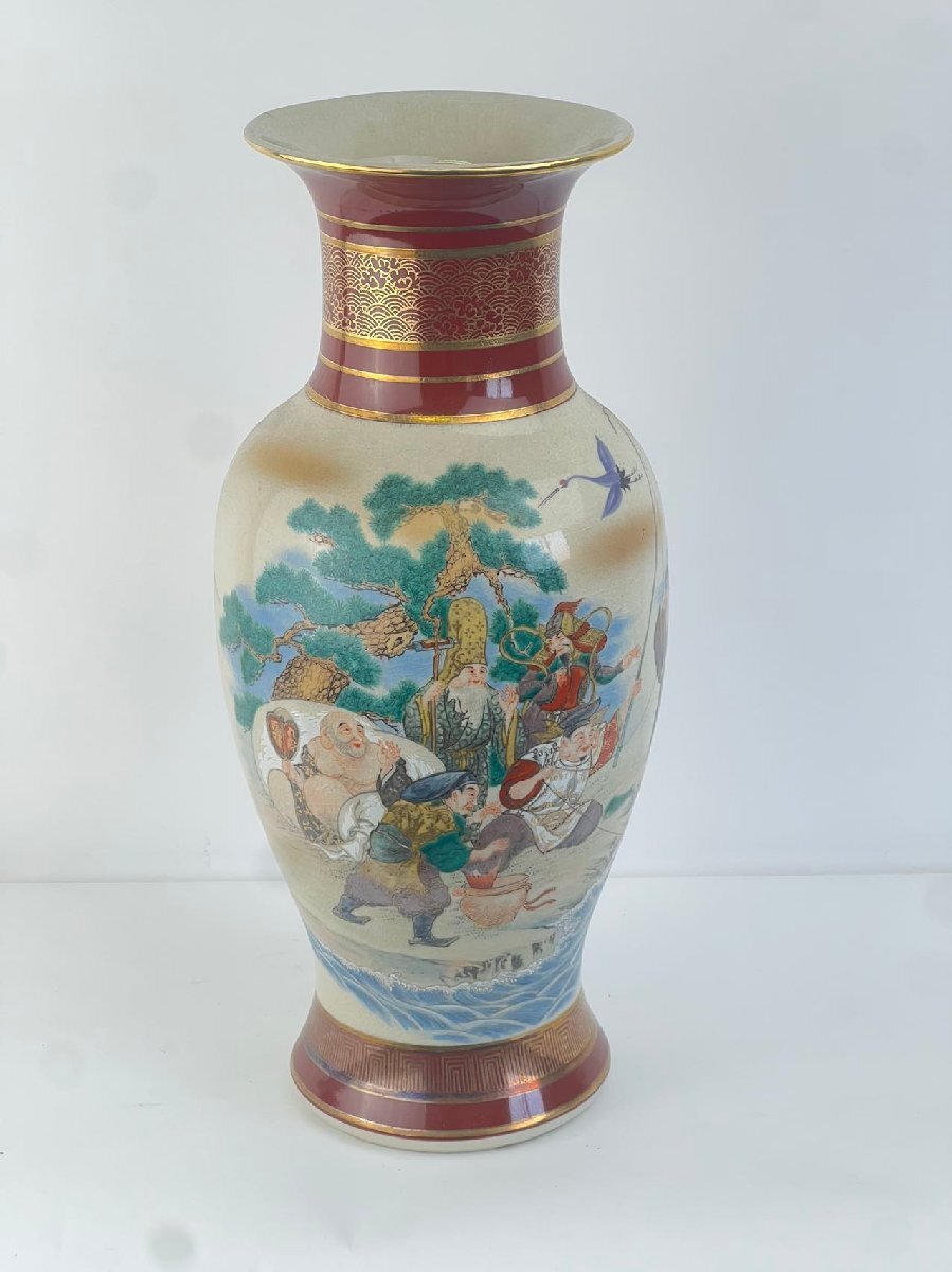 1円スタート】九谷焼 七福神 金彩色絵 花瓶 壺 古美術 骨董品 1円スタート】九谷焼 七福神 金彩色絵 花瓶 壺 古美術 骨董品