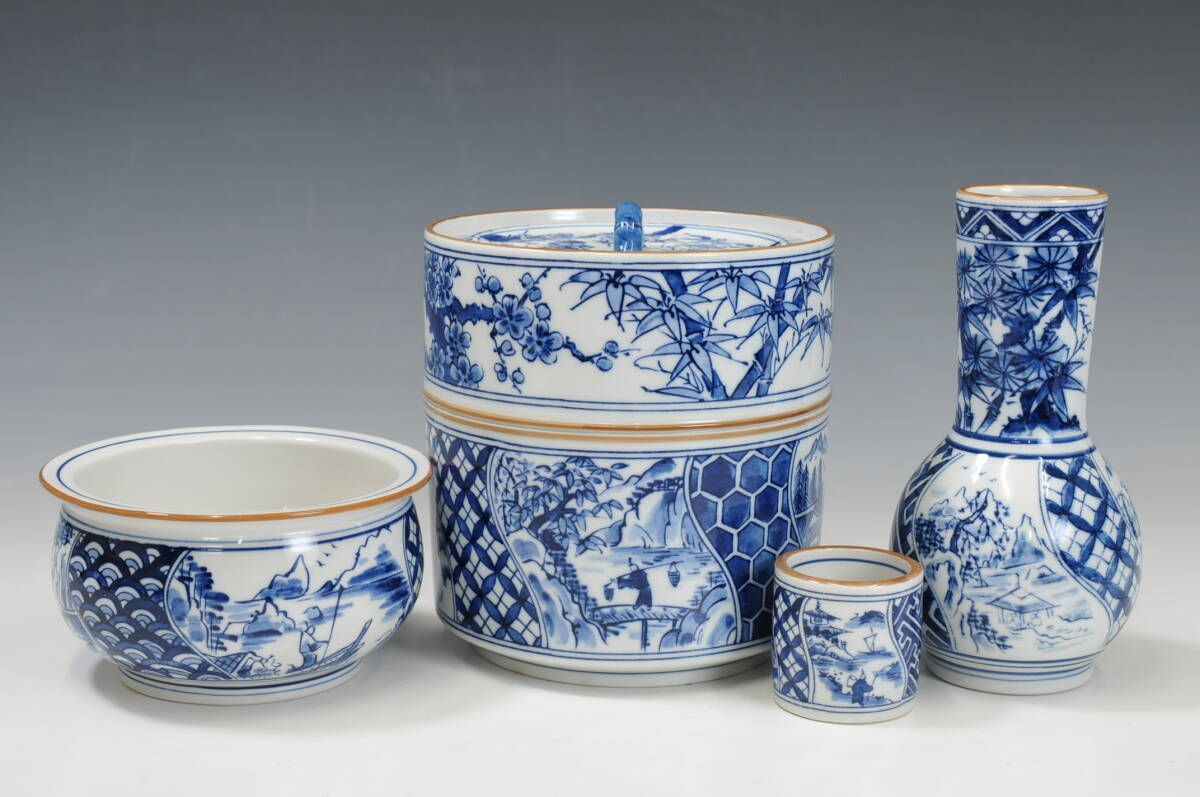 真作】 西尾瑞豊 造 『染付祥瑞 皆具』 共箱 茶道具 0308004-5(陶磁