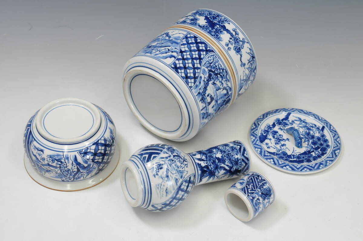 真作】 西尾瑞豊 造 『染付祥瑞 皆具』 共箱 茶道具 0308004-5(陶磁