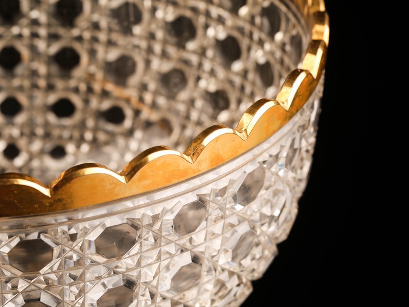 流】Baccarat オールドバカラ ギヤマン 金彩カットガラスボウル 大鉢