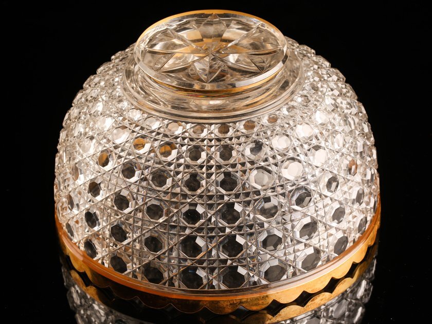 流】Baccarat オールドバカラ ギヤマン 金彩カットガラスボウル 大鉢