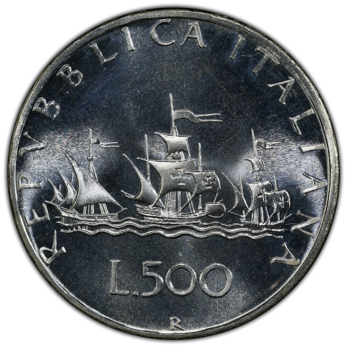 MS66 1970年 イタリア コロンブス 500リレ 銀貨 UNC ローマミント 500