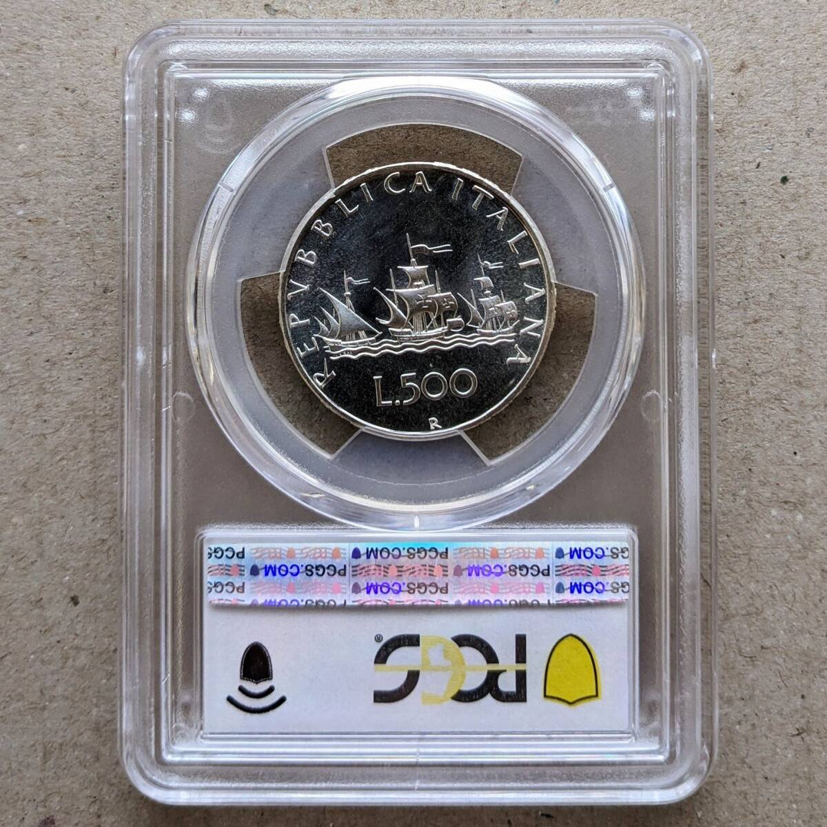 MS66 1970年 イタリア コロンブス 500リレ 銀貨 UNC ローマミント 500