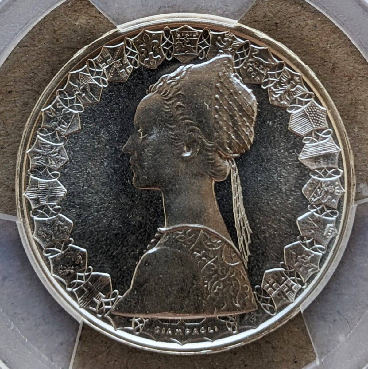 MS66 1970年 イタリア コロンブス 500リレ 銀貨 UNC ローマミント 500