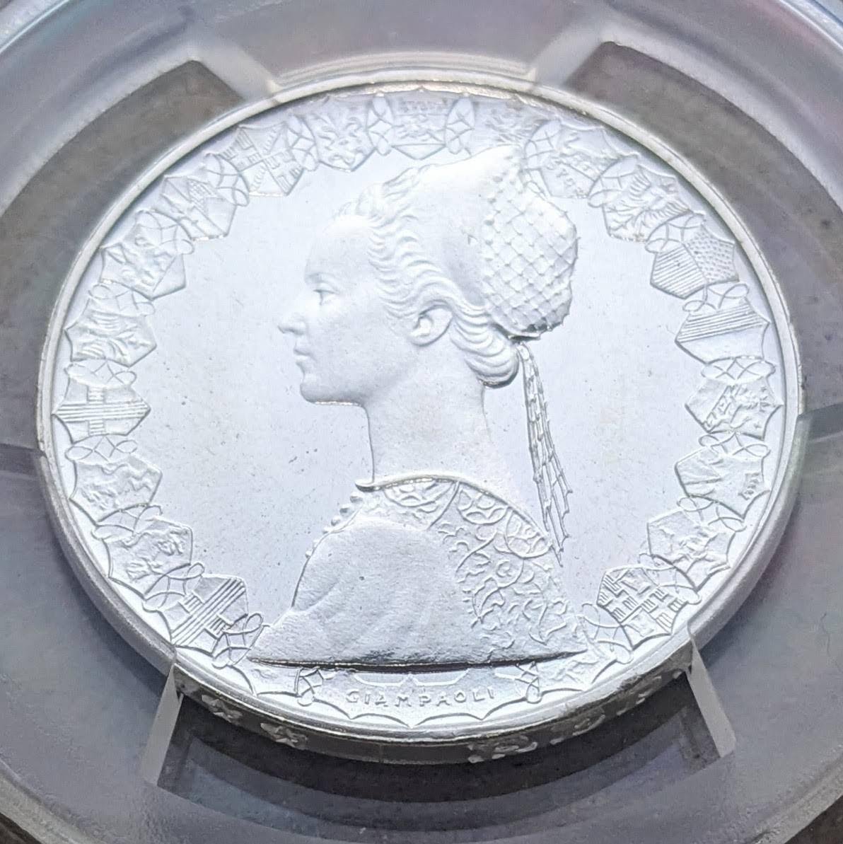 MS66 1970年 イタリア コロンブス 500リレ 銀貨 UNC ローマミント 500