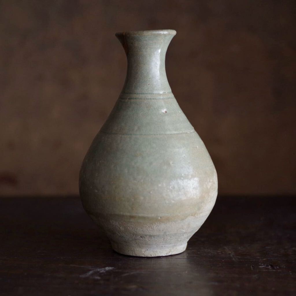 希少】粉青砂器陰刻輪線文徳利 高麗~李朝初期 堅手 青磁 酒器 花器