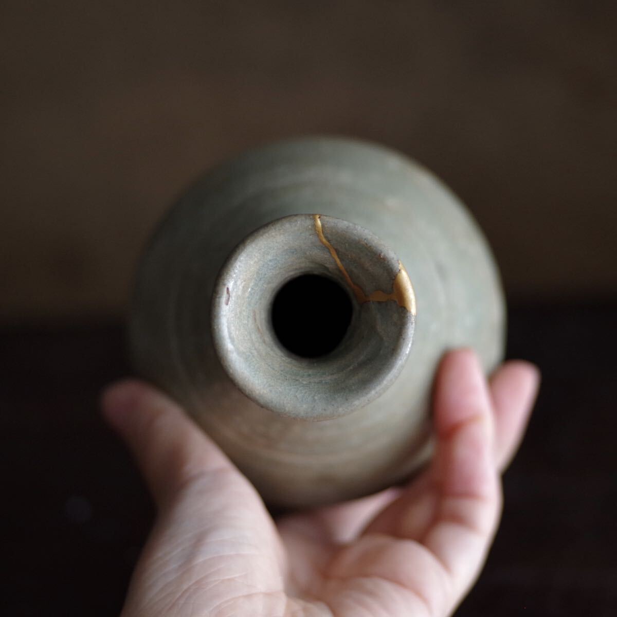 希少】粉青砂器陰刻輪線文徳利 高麗~李朝初期 堅手 青磁 酒器 花器