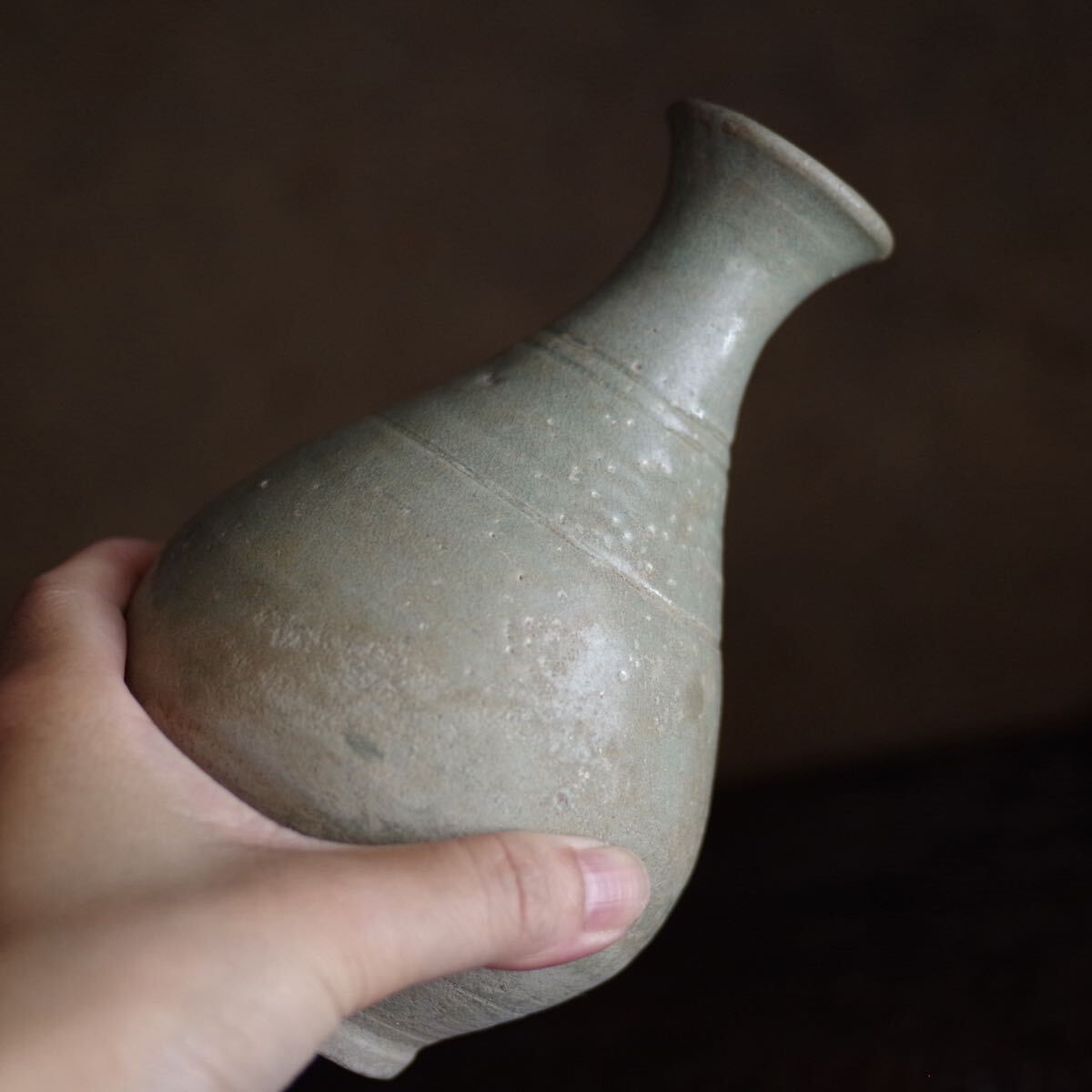 希少】粉青砂器陰刻輪線文徳利 高麗~李朝初期 堅手 青磁 酒器 花器