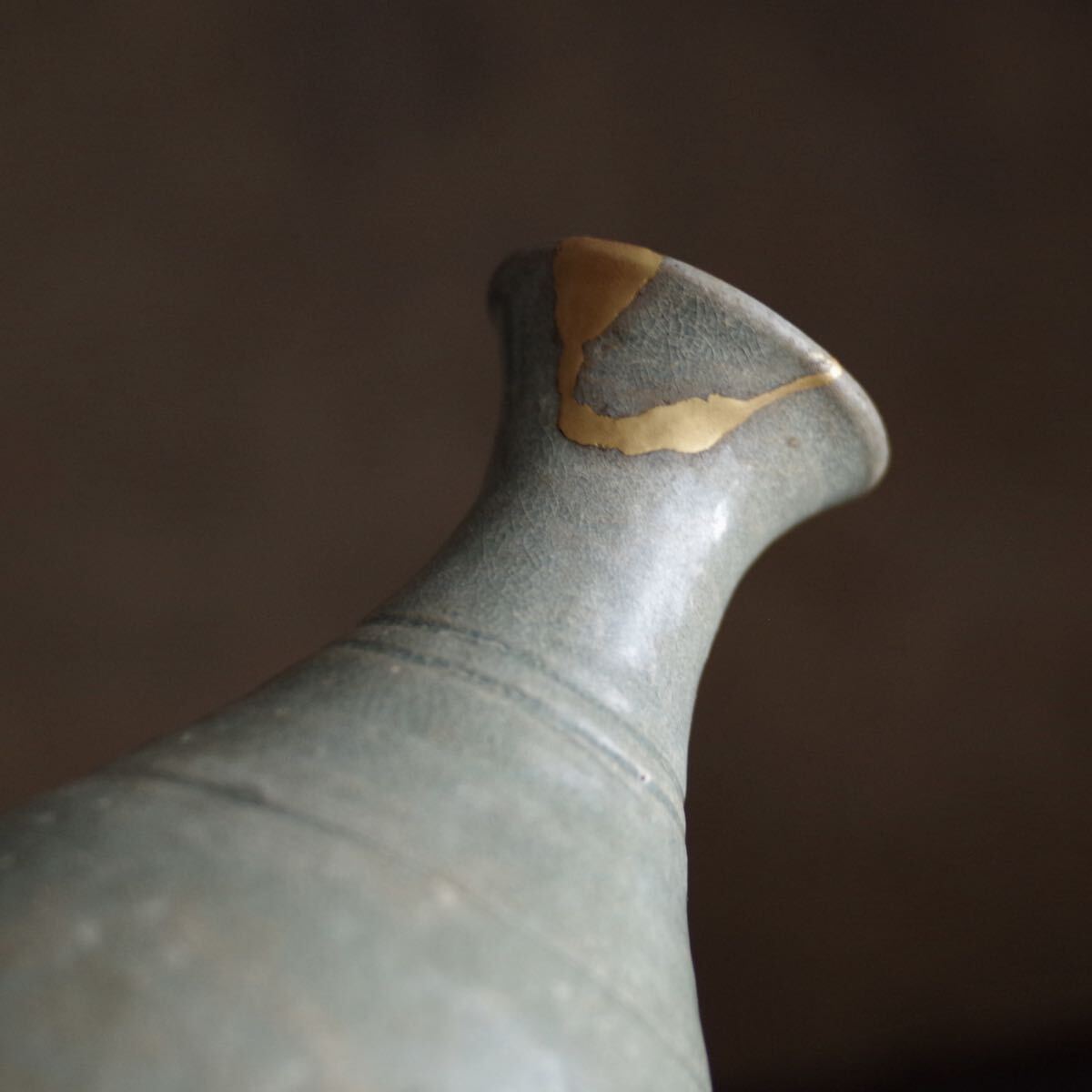 希少】粉青砂器陰刻輪線文徳利 高麗~李朝初期 堅手 青磁 酒器 花器