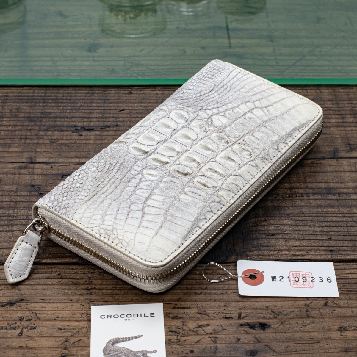 実物撮影】新品 一枚革 クロコダイル メンズ 長財布 ラウンド