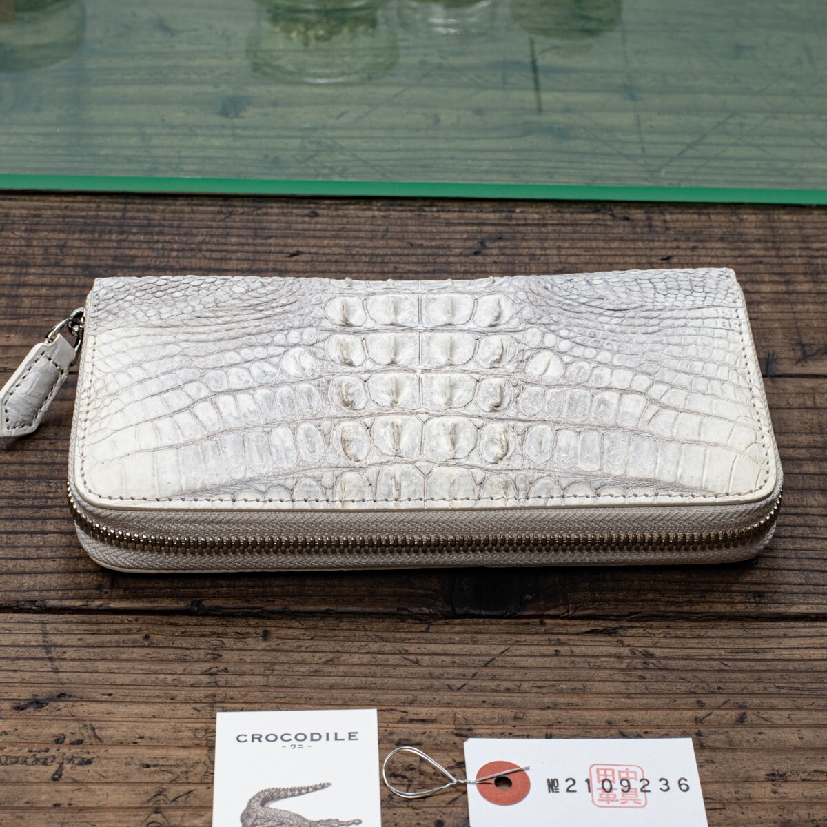 実物撮影】新品 一枚革 クロコダイル メンズ 長財布 ラウンド