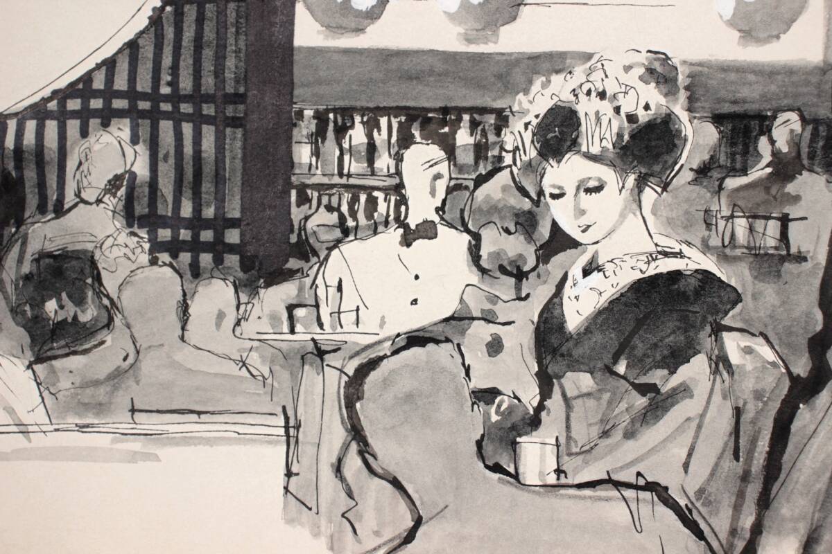 ◇錵◇真作保証 岩田専太郎 肉筆ペン画3号 [N91]T/22.11廻/SI/(100