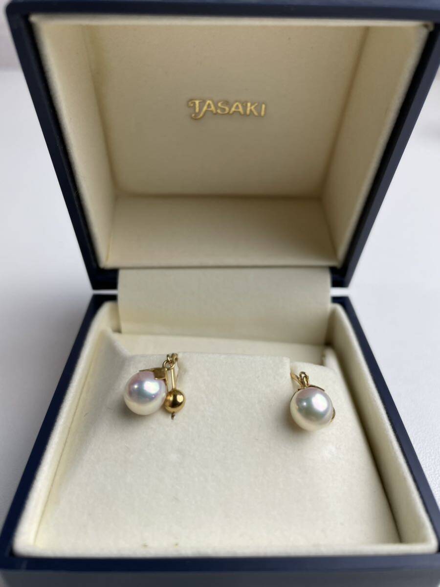 K18パールピアス(刻印あり) 田崎真珠 k18 イヤリング TASAKI 約2,4g パール約7mm 箱付き k18刻印