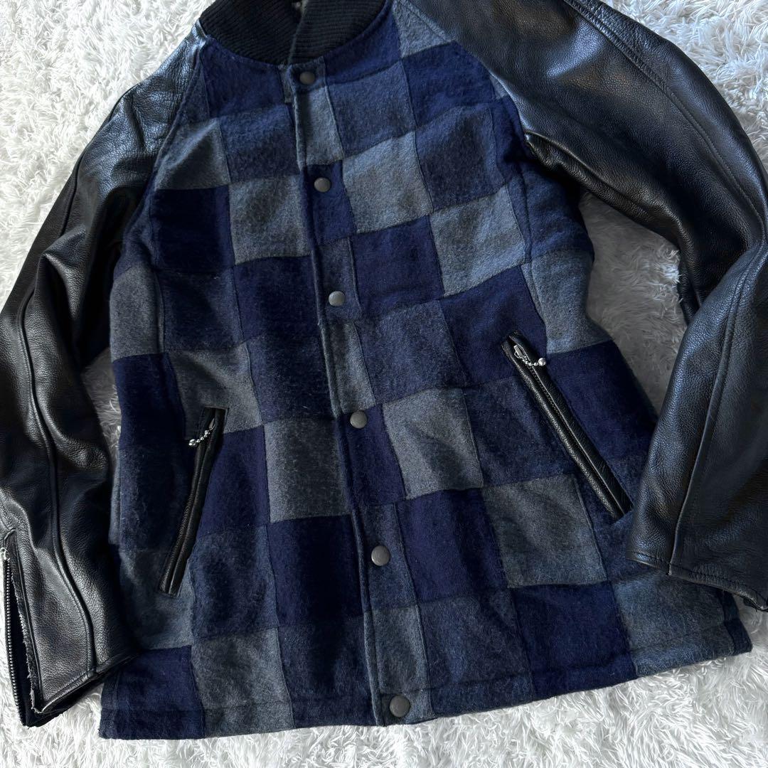 Lサイズ ○TAKEO KIKUCHI タケオキクチ 中綿 スタジャン 袖レザー