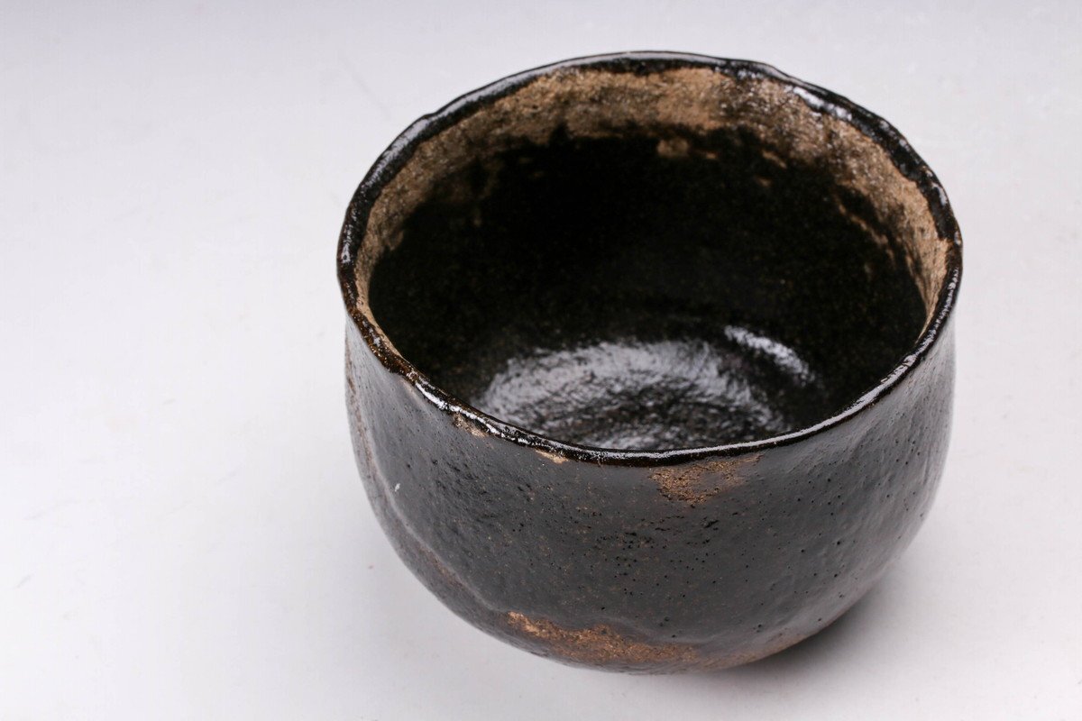 佳香】三代 中村道年 八事窯 光悦風黒茶碗 共箱 共布 栞 茶道具 本物