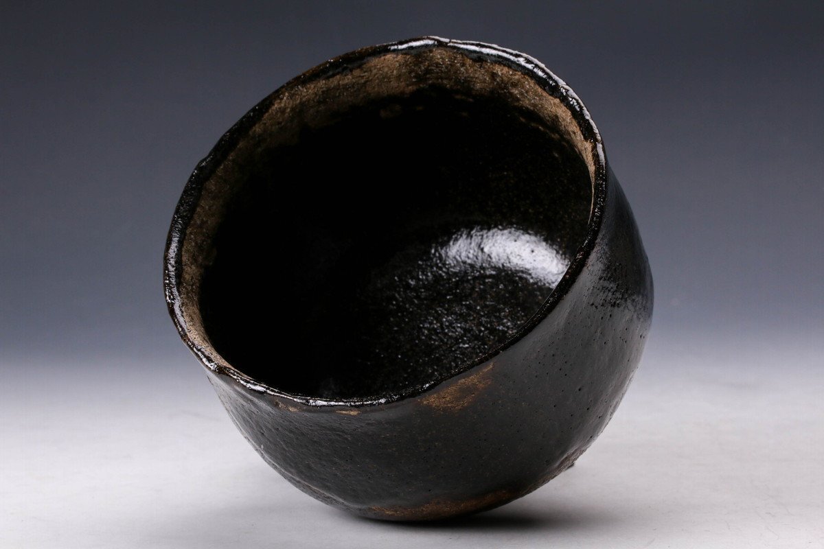 佳香】三代 中村道年 八事窯 光悦風黒茶碗 共箱 共布 栞 茶道具 本物