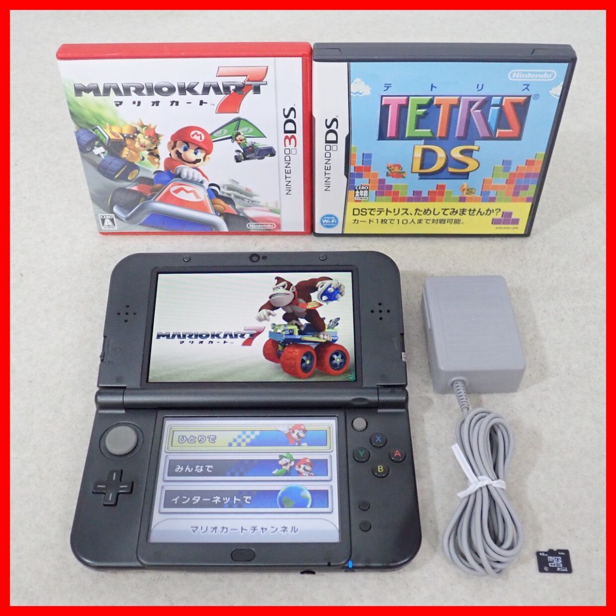 Nintendo New 3DS LL 本体 マリオソフト3本付き 動作確認済み 動作品 Newニンテンドー3DSLL 本体 RED-001 メタリックブラック +