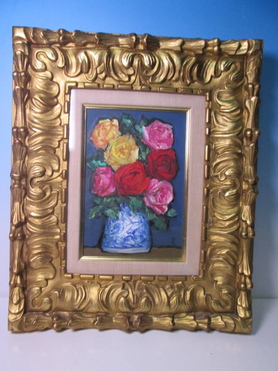 ☆ 洋画家 中川力 『 バラ 』 油彩 SM 額装 真作保証 薔薇の花(静物画