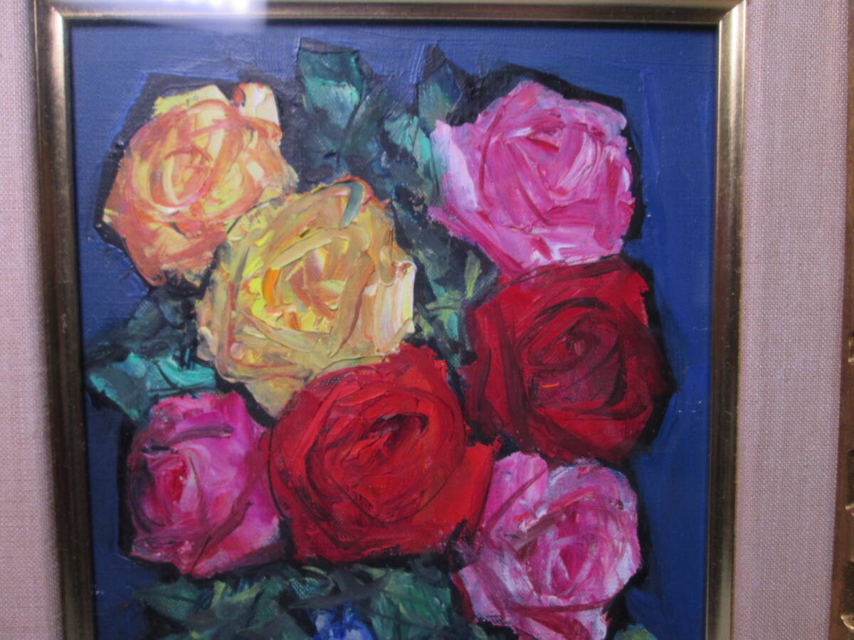 ☆ 洋画家 中川力 『 バラ 』 油彩 SM 額装 真作保証 薔薇の花(静物画