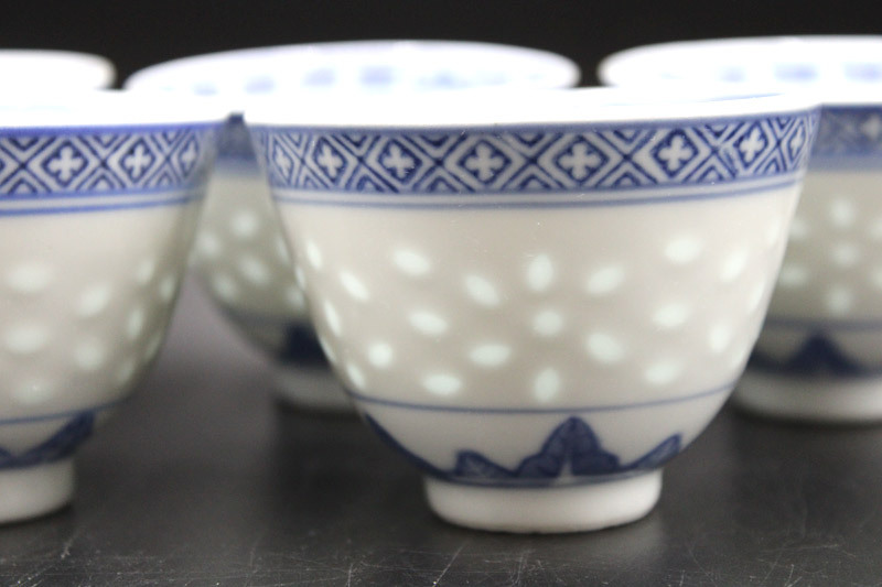 中国茶器「蛍手景徳鎮 玩玉款 煎茶碗5客」景徳鎮 玩玉 蛍手 透かし彫り