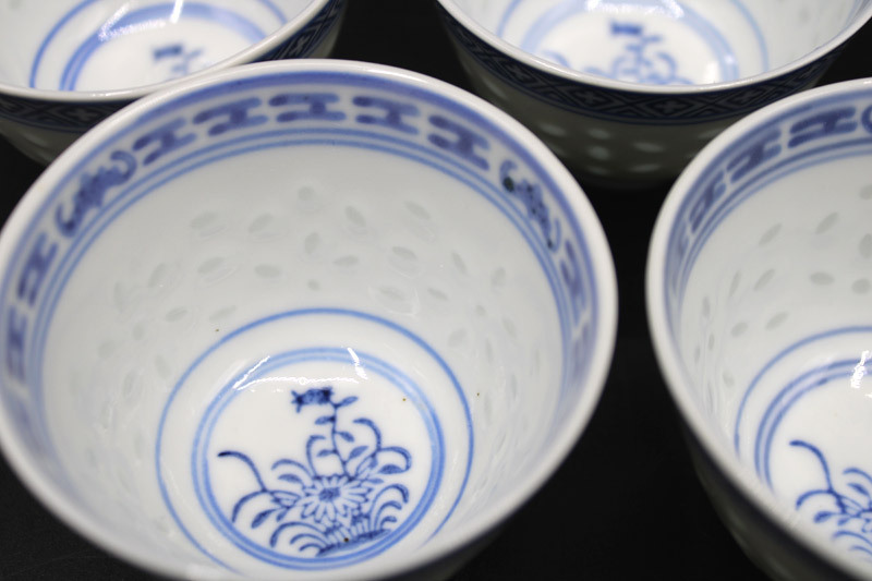 中国茶器「蛍手景徳鎮 玩玉款 煎茶碗5客」景徳鎮 玩玉 蛍手 透かし彫り