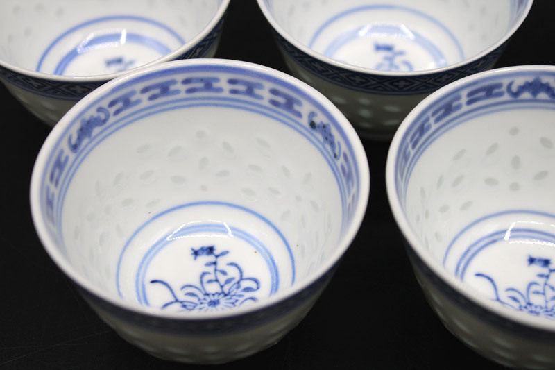 中国茶器「蛍手景徳鎮 玩玉款 煎茶碗5客」景徳鎮 玩玉 蛍手 透かし彫り