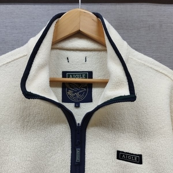 K708 AIGLE エーグル フリース ジャケット アウトドア キャンプ スタンドカラー ロゴ アウター ポリエステル ホワイト サイズ L_2