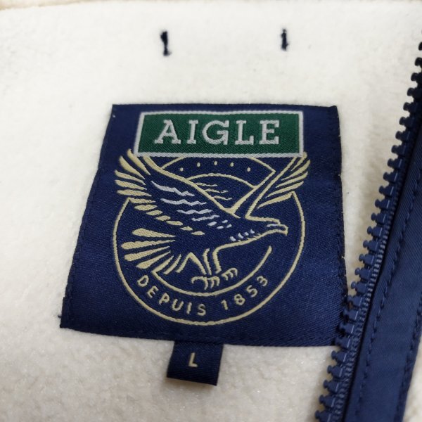 K708 AIGLE エーグル フリース ジャケット アウトドア キャンプ スタンドカラー ロゴ アウター ポリエステル ホワイト サイズ L_8
